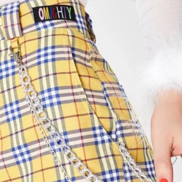 OMighty Clueless Yellow Plaid Mini Skirt Medium with Chain - Picture 3 of 9
